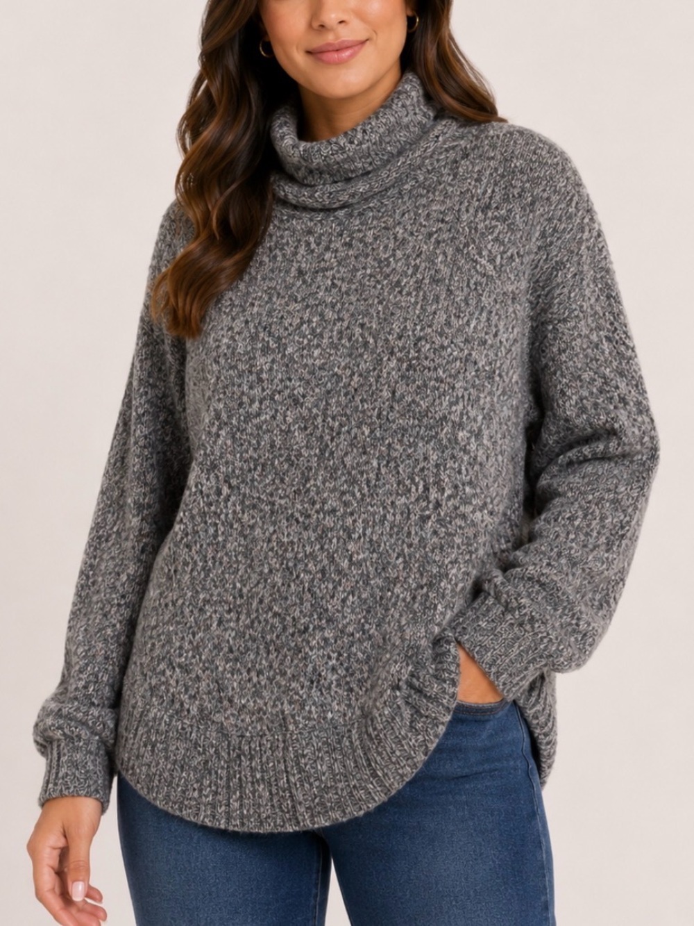 Leo & Nicole Cozy Gray Marled Turtleneck Sweater chunky knit SZ LG slouchy fit